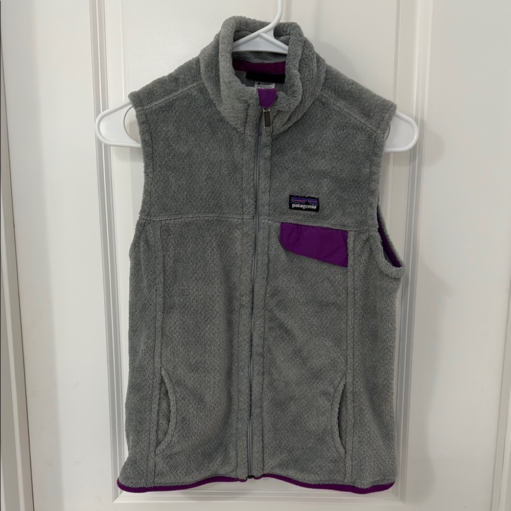 Patagonia Gray and Purple Vest with Standing Collar